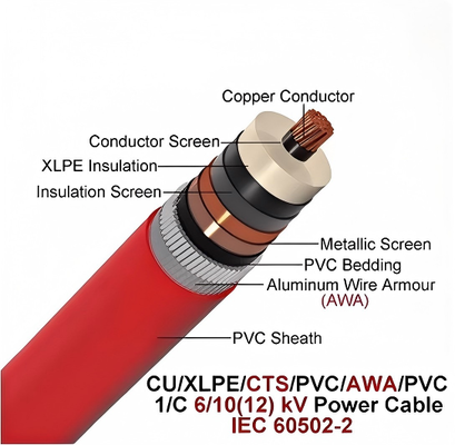6/10kv Single Copper Core Aluminum wire Armored Cable CU/XLPE/CTS/PVCAWA/PVC 1x630mm2 IEC60502-2